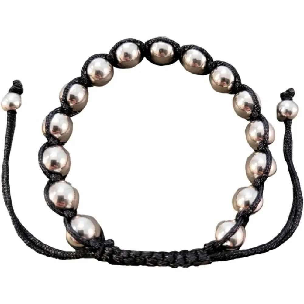 New Silver 8mm Stainless Steel Beaded Cord Adjustable Bracelet